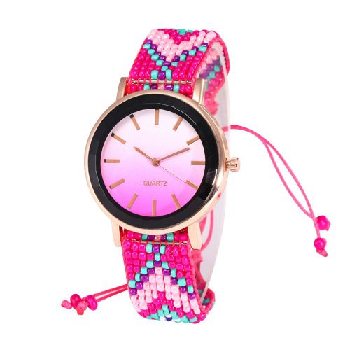 Montre-Bracelet Tissee Zhoulianfa En Alliage, Cadran Rond, Style National Unique (Rose Rouge)