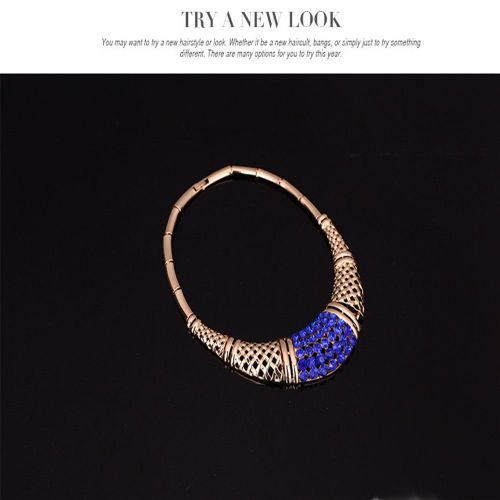 Parure De Bijoux Retro Pour Femme, En Alliage De Zirconium, Collier Creux, Boucles D'oreilles, Bague Et Bracelet (Bleu Roi)