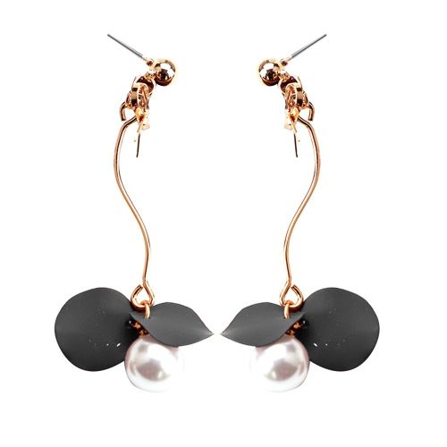 Boucles D'oreilles Longues En Argent S925 Pour Femmes, Elegantes, A La Mode, Avec Noud Papillon Et Fausses Perles (Noir)