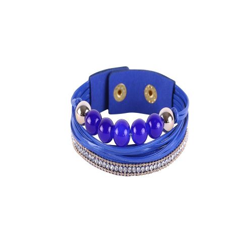 Bracelet Multicouche En Cuir Pu Avec Perles Acryliques Et Strass (Bleu Roi)