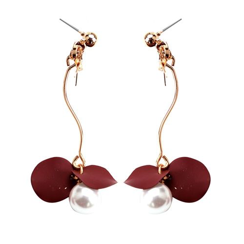 Boucles D'oreilles Longues En Argent S925 Pour Femmes, Elegantes, A La Mode, Avec Noud Papillon Et Fausses Perles (Bordeaux)