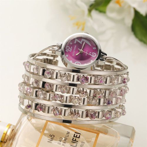 Montre Analogique A Quartz Geekthink, Bracelet Jonc Ouvert, Boitier Rond En Acier, Violet