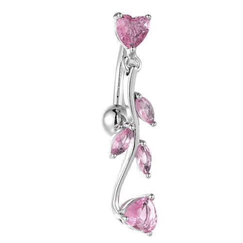 Piercing Nombril En Cuivre Antiallergique En Forme De Feuille, Bijou De Corps Plaque Rose