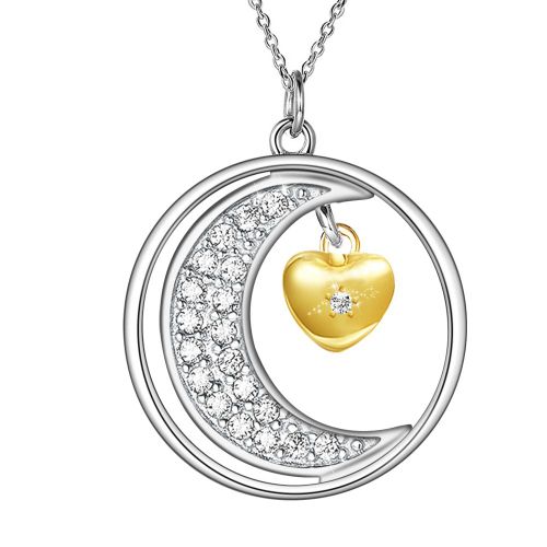 Collier Avec Pendentif Rond En Argent Et Strass Pour Femme Et Fille, Chaine En Argent