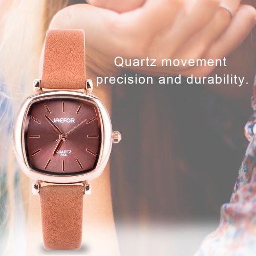 Montre A Quartz Retro A Petit Cadran Carre Avec Bracelet En Cuir Synthetique (Cafe)