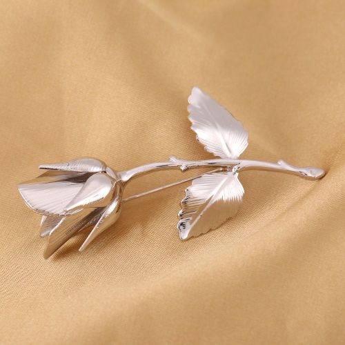 Broche En Cuivre Pour Femme, Fleur De Rose, Elegante, Pour Robe De Mariee, Bijoux En Argent