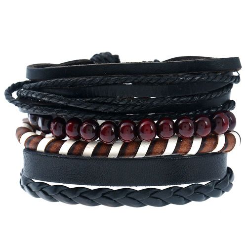 Lot De 4 Bracelets Tresses Tendance En Cuir Retro Reglables Pour Hommes