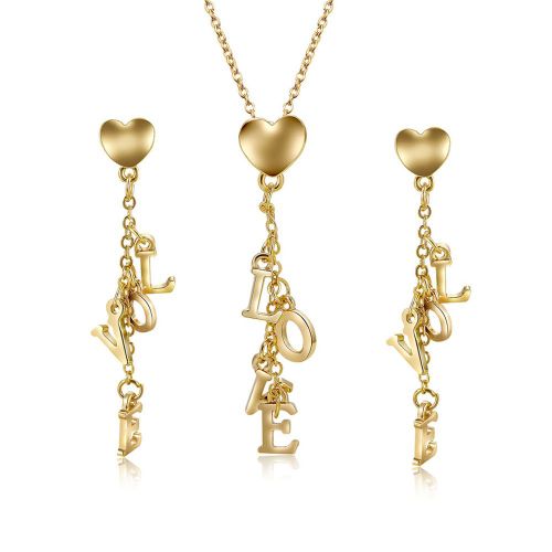 Ensemble Collier Et Boucles D'oreilles Avec Pendentif Lettre Love, Cadeau Ideal Pour Femme