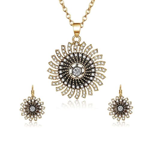Ensemble Collier Et Boucles D'oreilles En Alliage A Strass Pour Femme, Accessoire De Mariage Tendance, Motif Soleil