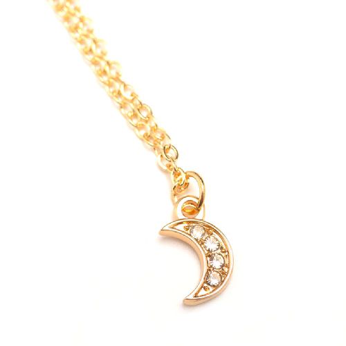 Collier Tendance Pour Femme, Pendentif En Forme De Lune, Strass Decoratifs (Or)