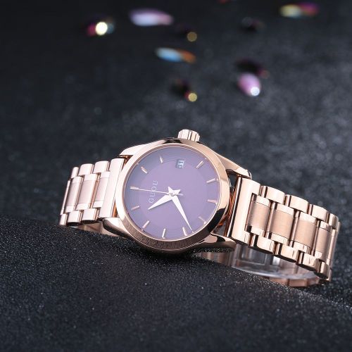 Montre-Bracelet Analogique A Quartz Pour Femme Avec Bracelet En Alliage Et Calendrier (Violet)