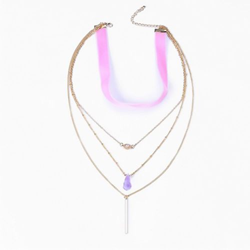 Collier Simple Multicouche Avec Pendentif En Pierre Naturelle Et Chaine En Alliage Pour Femme