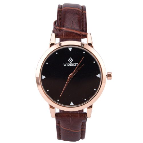Montre A Quartz Retro A Cadran Rond, Bracelet En Cuir Synthetique (Cafe)