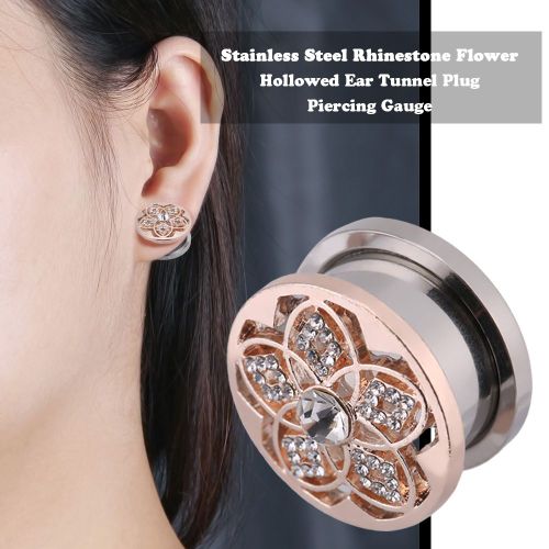 1 Piercing Tunnel D'oreille Creux En Acier Inoxydable Avec Strass (16 Mm)
