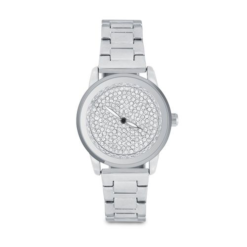 Montre-Bracelet Analogique A Quartz Avec Cadran Rond Et Strass, Boitier En Alliage Et Bracelet (Argent)