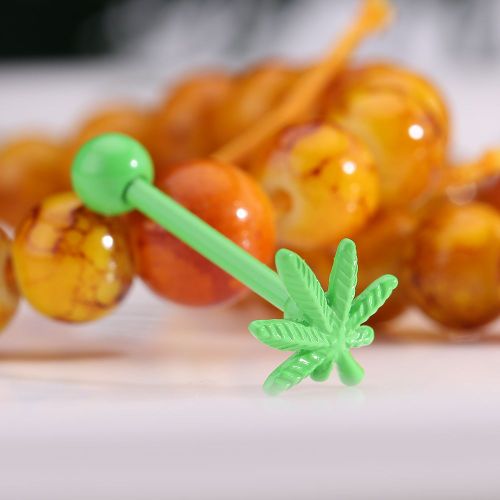 1 Piercing De Langue En Acier Inoxydable Avec Feuille Verte