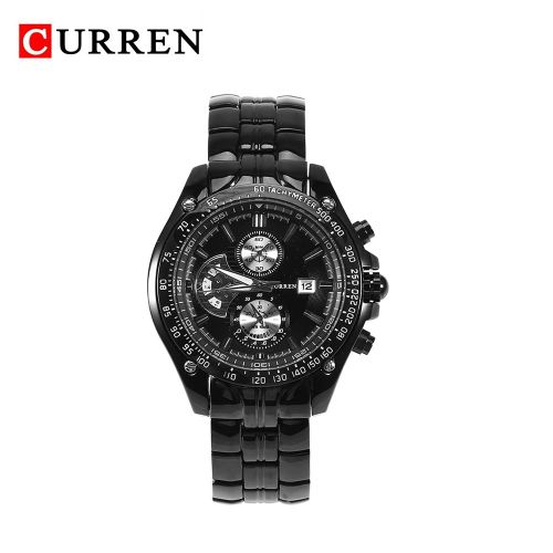 Montre-Bracelet A Quartz Analogique Curren Pour Homme, Bracelet Rond En Alliage, Noir
