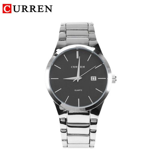Montre-Bracelet A Quartz Analogique Curren Pour Homme, Bracelet En Alliage (Boitier Argente + Cadran Noir)