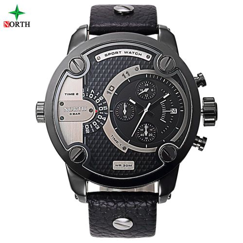 Montre-Bracelet Analogique A Quartz Ronde Pour Homme, Bracelet En Cuir, Affichage De La Date, Boitier Couleur Pistolet