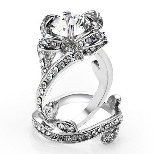 Bague En Cuivre Plaque Zircon, Forme De Fleur Unique Et Tendance, Bijou Pour Femme (Argent 6#)
