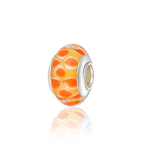 Pendentif En Perles De Verre Argentees, Motif Floral, Accessoire Pour Bracelet Et Collier (Orange)