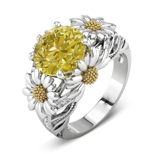 Bague De Mariage Ronde En Cuivre Avec Fleur De Marguerite Pour Femme Et Decoration En Zircon (6#)