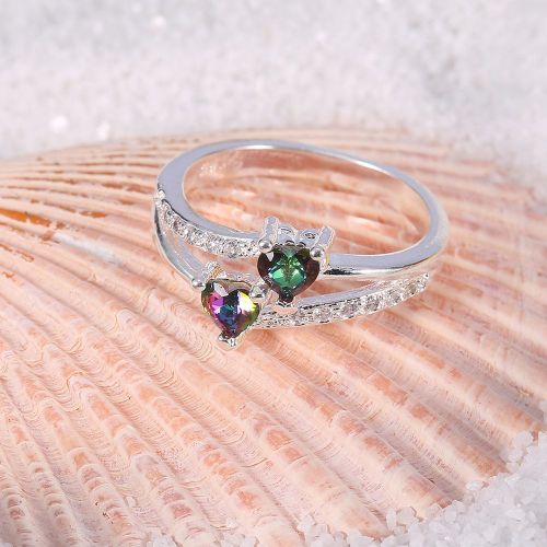 Bague Double Cour Ornee De Strass Colores, Bijoux Pour Femmes (7#)
