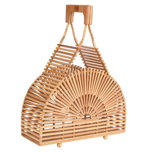 Sac a main en bambou fait main pour femme, panier en bois, sac de voyage, sac de plage d'ete