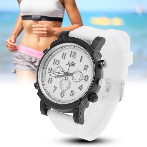 Montre Analogique A Quartz Jis Avec Lumiere Led Et Bracelet Rond En Silicone (Cadran Blanc)