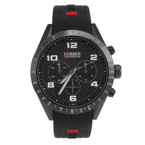 Montre-Bracelet Analogique A Quartz Ronde Curren Pour Homme Avec Bracelet En Caoutchouc (Noir)