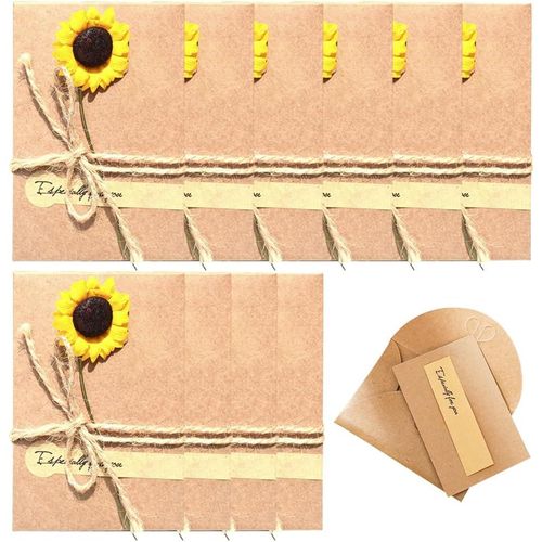 CHECARZHN--NO1-Lot De 10 Cartes De V?ux, Cartes De Remerciement, Enveloppes En Papier Kraft, Ficelle De Jute, Style Rétro, Vintage, Fleurs Séchées, Carte Cadeau, Invitation, Carte De Souhaits (11 X 1