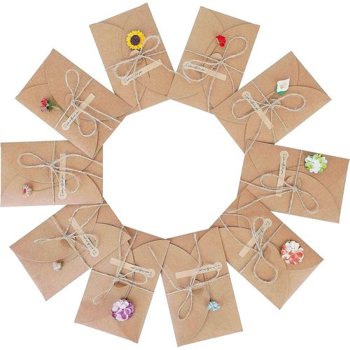 CHECARZHN--NO1-Carte De Voeux 10 Pcs Rétro Kraft Fait À La Main Cartes De Remerciement Avec Fleurs Séchées Etiquettes Et Enveloppes Pour Fête De Mariage Saint Valentin Anniversaire Fête Des Mères 17,