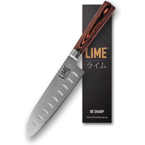 Checarzhn--No1-Santoku Lime Knife - Couteau De Cuisine Professionnel Japonais | Convient Pour La Viande, Le Poisson, Les Légumes | Lame 17,8 Cm