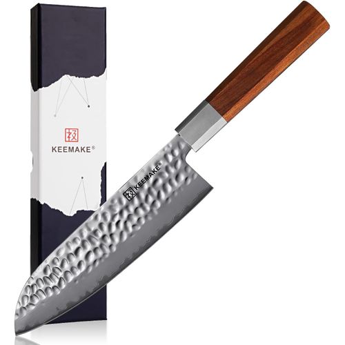 Checarzhn--No1-Couteau Santoku Cuisine Japonais Style - Couteau De Cuisine Professionnel Forgé En Acier À Haute Dureté, Couteau Viande 18 Cm Manche Octogonal En Bois