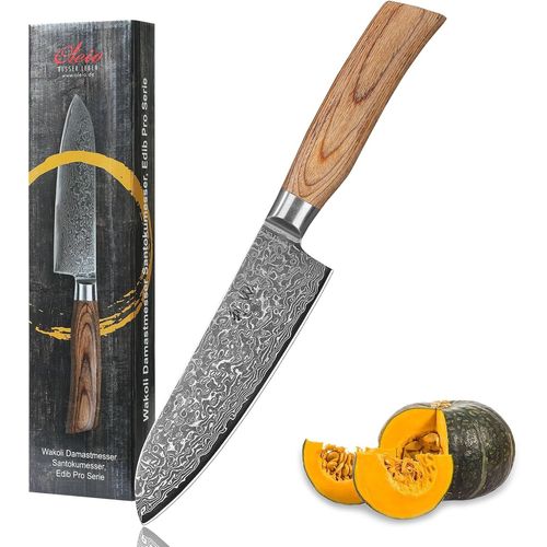Checarzhn--No1-Edib Pro Couteau Santoku Acier Damas I Lame De 16 Cm En Acier Damassé À 67 Couches Avec Noyau Vg10 Et Manche En Bois De Pakka I Couteau De Cuisine Professionnel & Couteau Damassé