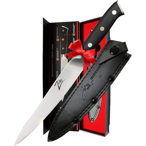 Checarzhn--No1-Couteau Cuisine Tout U 15 Cm - Série Alpha Royal German ¿Acier Allemand Couteau De Cuisine Inox À Haute Teneur En Carbone - Poignée En Bois De Pakka, Étui En Cuir