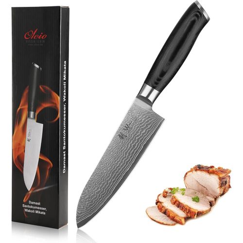 Checarzhn--No1-Couteau Santoku En Acier Damas I Lame De 17 Cm En Acier Damassé À 67 Couches Avec Noyau Vg10 Et Manche En Bois De Micarta I Couteau De Cuisine Professionnel & Couteau Damassé
