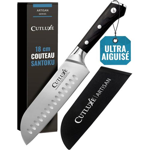 Checarzhn--No1-Couteau Japonais - 18 Cm Couteau Professionnel Santoku Avec Fourreau - Lame Professionnelle En Acier Allemand À Forte Teneur En Carbone - Couteaux De Découpe Pour La Cuisine - Série Ar