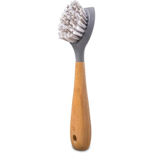 Checarzhn--No1-Tenacious C ¿¿ Vaisselle Avec Manche En Bambou Et Grattoir - T¿ºte De Large Et Poils En Nylon Pour La Fonte, Casseroles, ¿¿Viers, Pierre Naturelle - 6,5 X 6 X 23,50 Cm, Gris