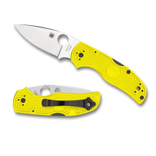 Spyderco C41pyl5 Couteau Native 5, Lame Acier Lc200n À Cran, Profil Plat, Manche 10 Cm Nylon/Fibre De Verre Jaune