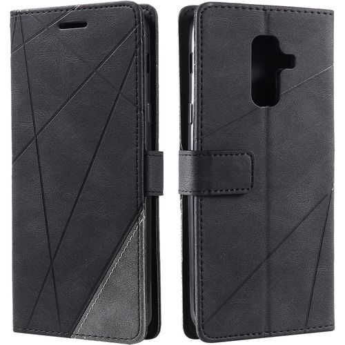 Kal-Coque Pour Galaxy A6 Plus 2018, Etui En Cuir Pu Portefeuille Housse Fermeture Magnétique Und Flip Pour Galaxy A6 Plus 2018, Avec Fermeture Magnétique, Noir
