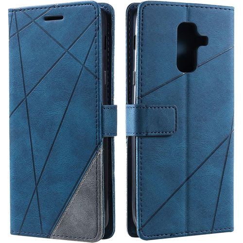 Kal-Coque Pour Galaxy A6 Plus 2018, Etui En Cuir Pu Portefeuille Housse Fermeture Magnétique Und Flip Pour Galaxy A6 Plus 2018, Avec Fermeture Magnétique, Bleu