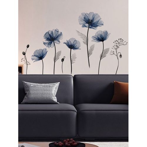 Bleu Fleurs Sticker Mural Grandes Fleurs - AQSACOKIYA - Sticker Mural Amovible pour Salon Chambre Bureaux Décoration Murale