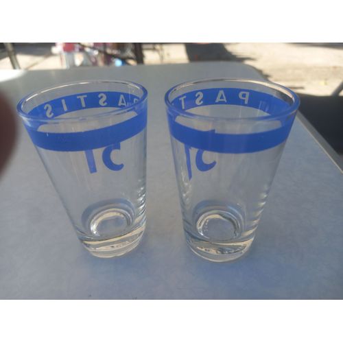 Lot 2 Verres Pastis 51 Écriture Logo Bleu Momie Ricard Casanis