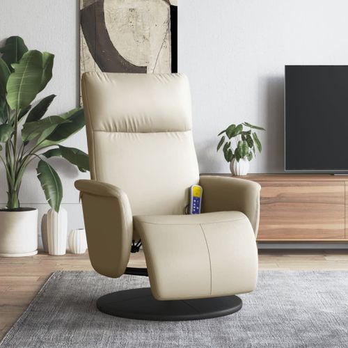 Vidaxl Fauteuil Inclinable De Massage Et Repose-Pieds Crème Similicuir