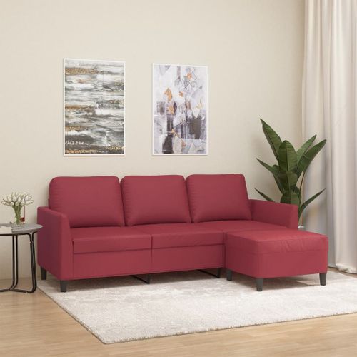 Vidaxl Canapé À 3 Places Repose-Pieds Rouge Bordeaux 180 Cm Similicuir