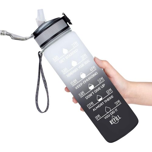 Bouteille D'eau De 947,2 G Avec Paille Marqueur De Temps Motivant, Portable, Bidon Etanche, Carafe D'eau De Sport Et D'extérieur (Dégradé Blanc/Blanc)