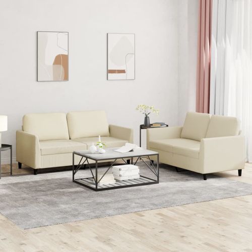 Vidaxl Ensemble De Canapés 2 Pcs Avec Coussins Crème Similicuir