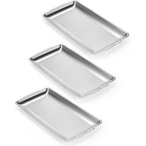 Checarzhn--No1-Lot De 3 Plateaux De Service Rectangulaires En Acier Inoxydable 304 Avec Poignées, Plateaux De Rangement Décoratifs Pour Barbecue, Salle À Manger, Fête, Buffet, Apéritif (32 X 16 Cm)