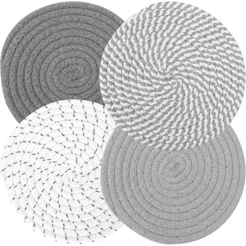 Checarzhn--No1-4 Pièces Dessous De Plat, Protection Casseroles Et Poêle, Sous Plat, 4 Couleurs, 18cm De Diamètre, Coton, Résistants À La Chaleur, Protège Poêle, Dessous Assiette Pour Cuisine